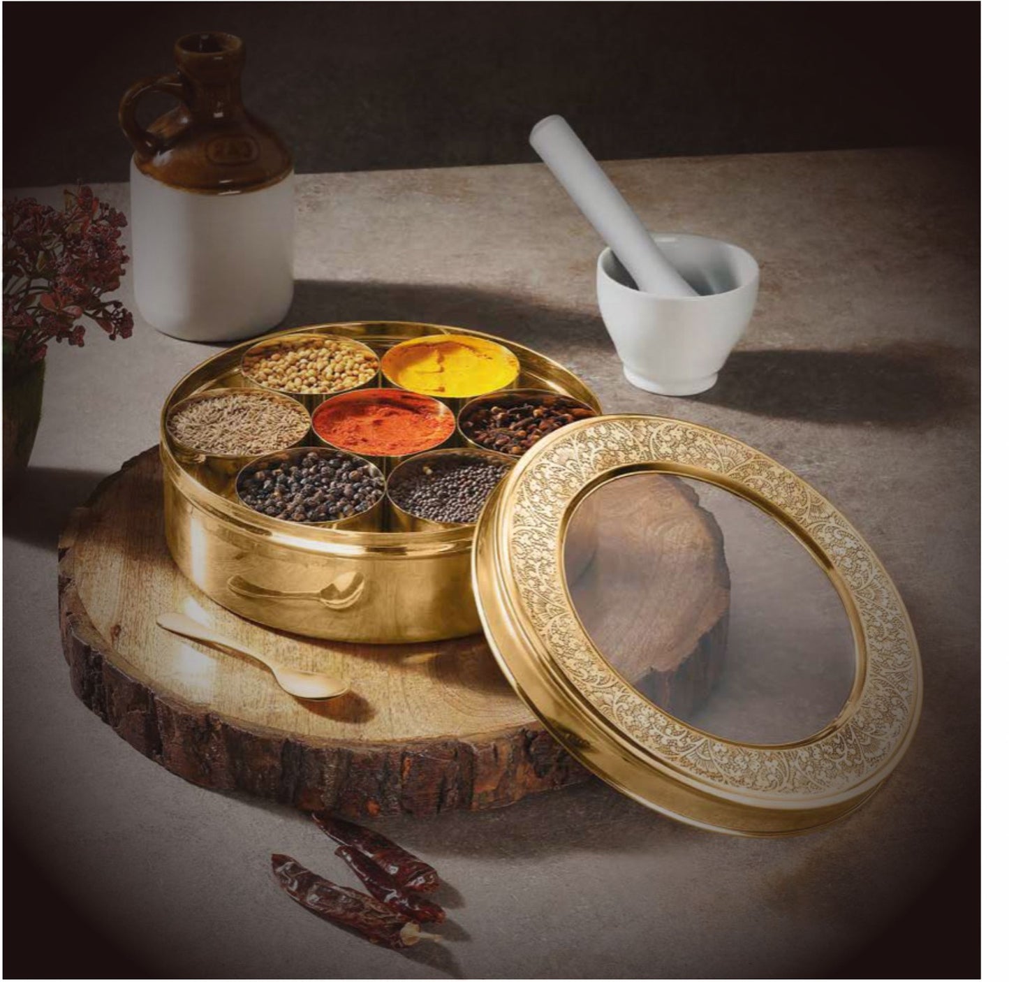 CROWN COLLECTION PURE BRASS MASALA BOX