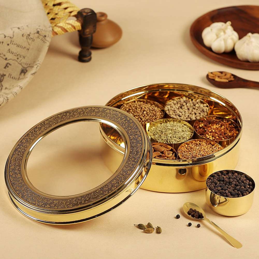 CROWN COLLECTION PURE BRASS MASALA BOX