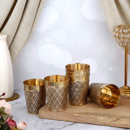 DELUXE LASSI GLASS SET BRASS LASER ETCHED (6 PCS SET)