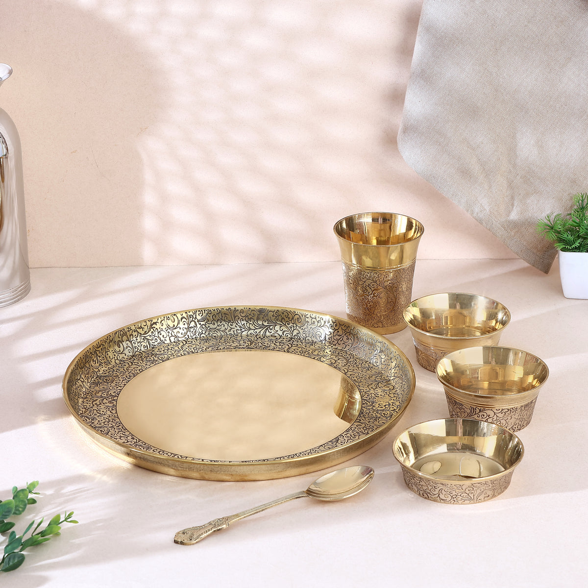 BRASS THALI SET LASER (ETCHED)