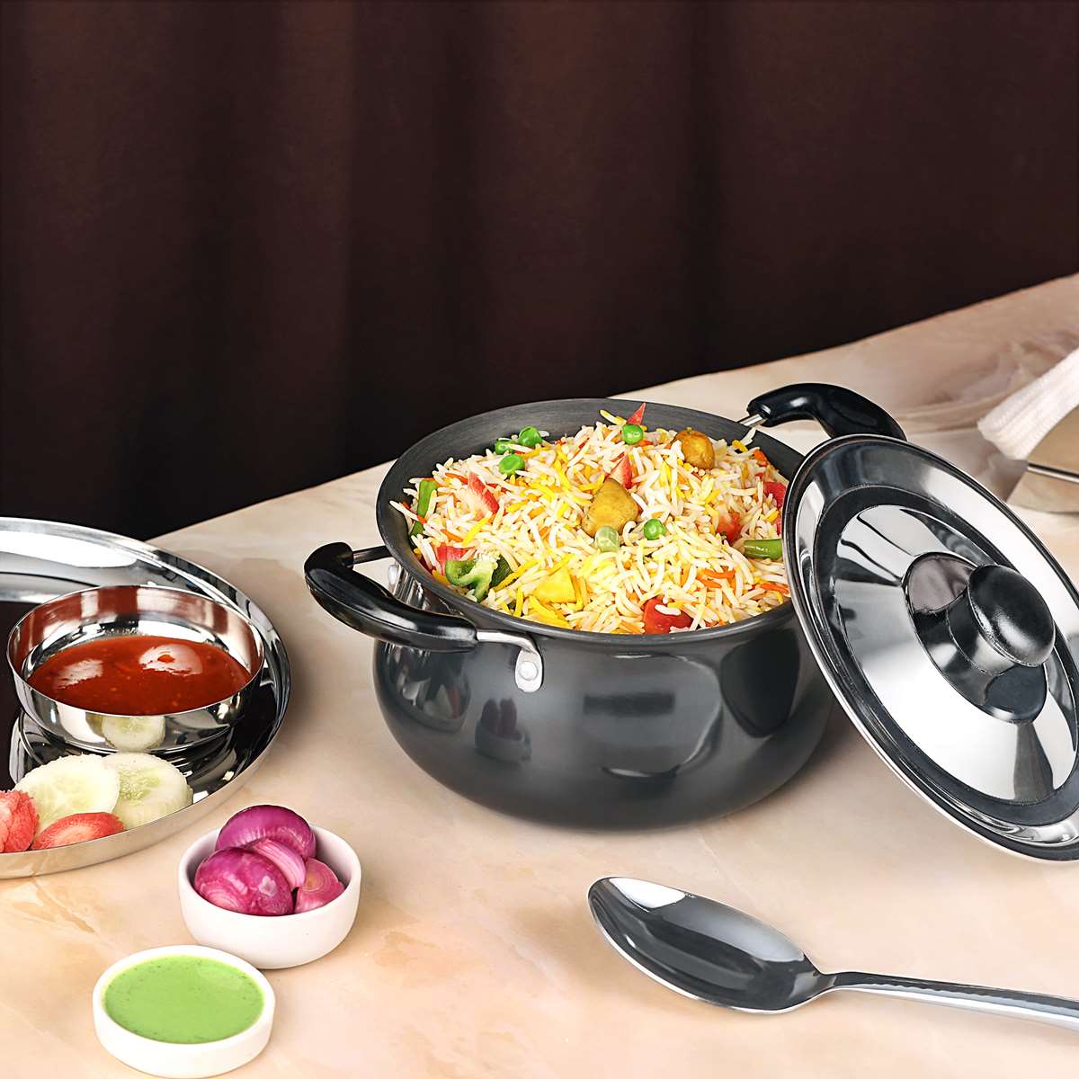 HARD ANODIZED BIRYANI POT WITH LID