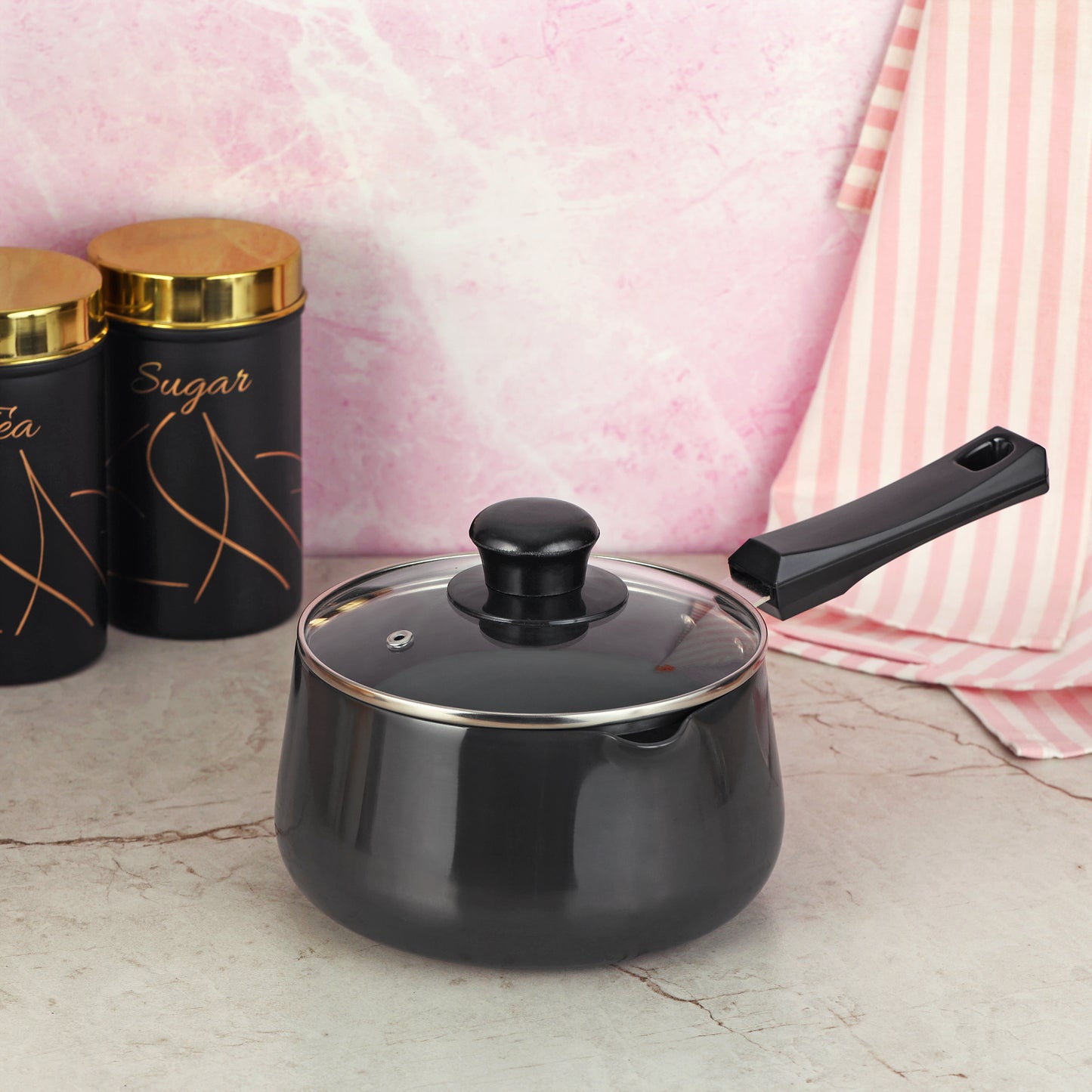 TEA PAN HARD ANODIZED WITH GLASS LID