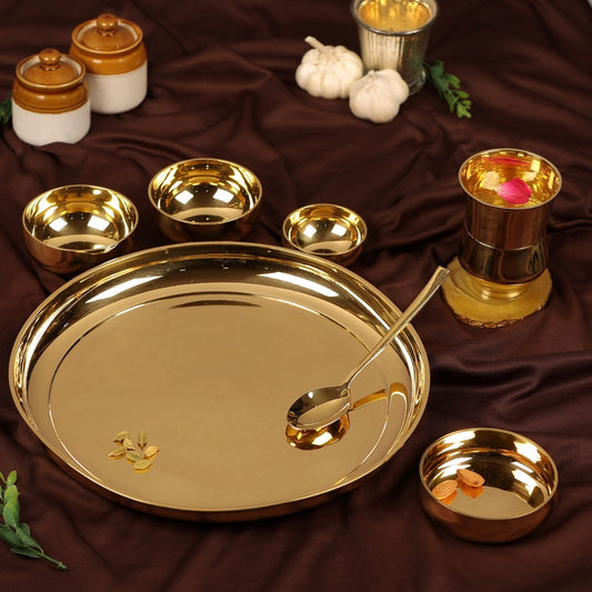 PURE BRASS THALI SET - 7 Piece Set